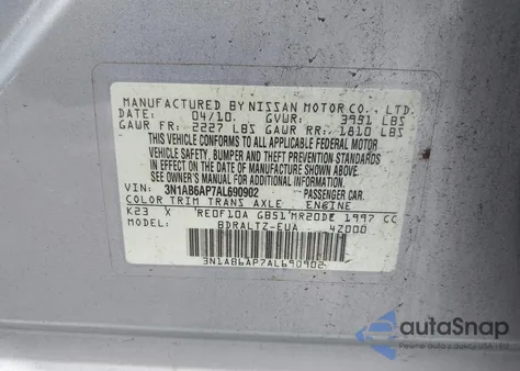 2010 Nissan Sentra 2.0Sr z USA, uszkodzony, nr VIN 3N1AB6AP7AL690902